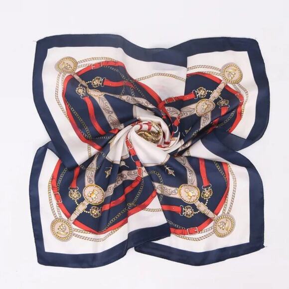 On My Rack Accessories - 2/$30 NEW Cream Red Blue Nautical Antique Gold Baroque Printed Fashion Scarf